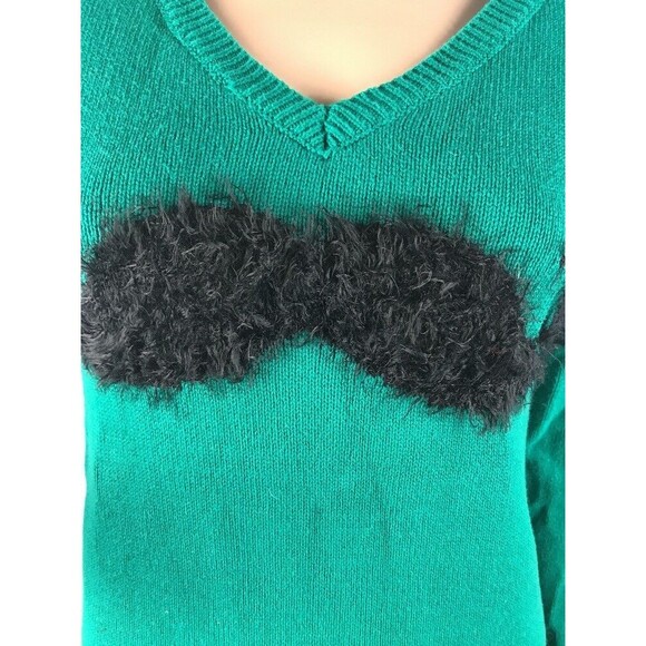 Copper Key Mustache Sweater Small Dark Teal Green 100% Cotton Funny Design - Picture 7 of 12